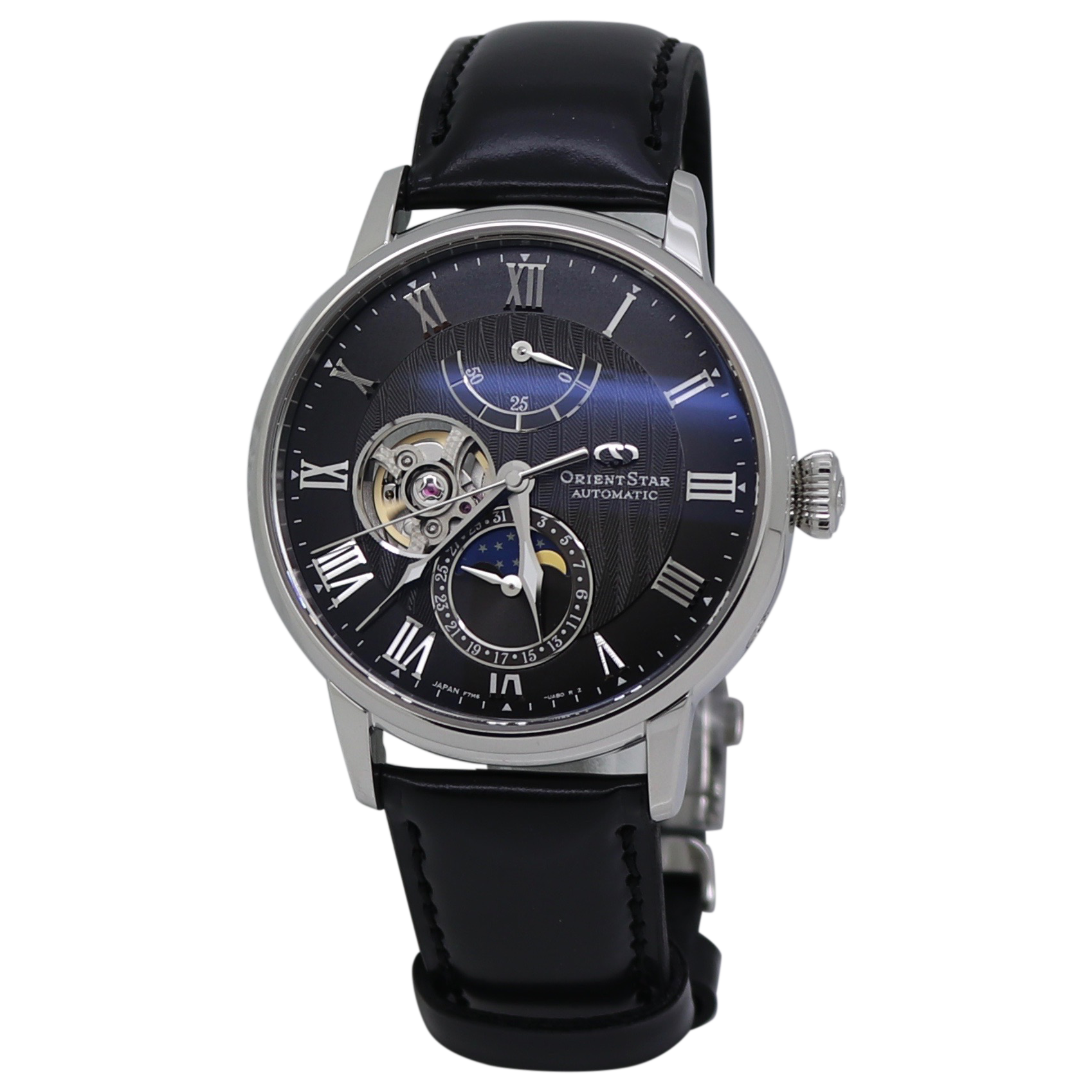 Orient Star Mechanical Moon Phase Black Dial Black Leather Men's