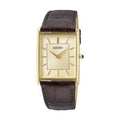 Seiko Essentials Quartz Rectangle Gold-Tone Men's Brown Leather Band Watch SWR064