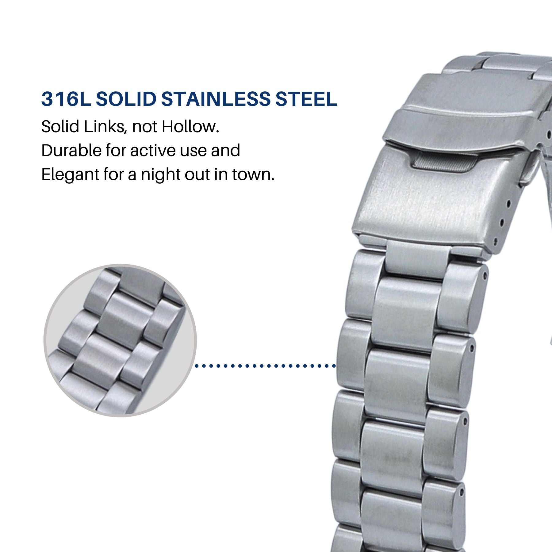22mm Steel Jubilee WatchBand Silver Bracelets Hollow End For Orient Kamasu