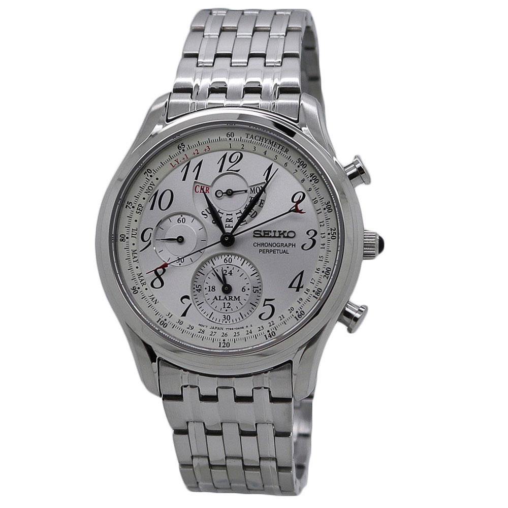 Seiko Chronograph Alarm Silver Dial Stainless Steel Men's Watch SPC251 ...