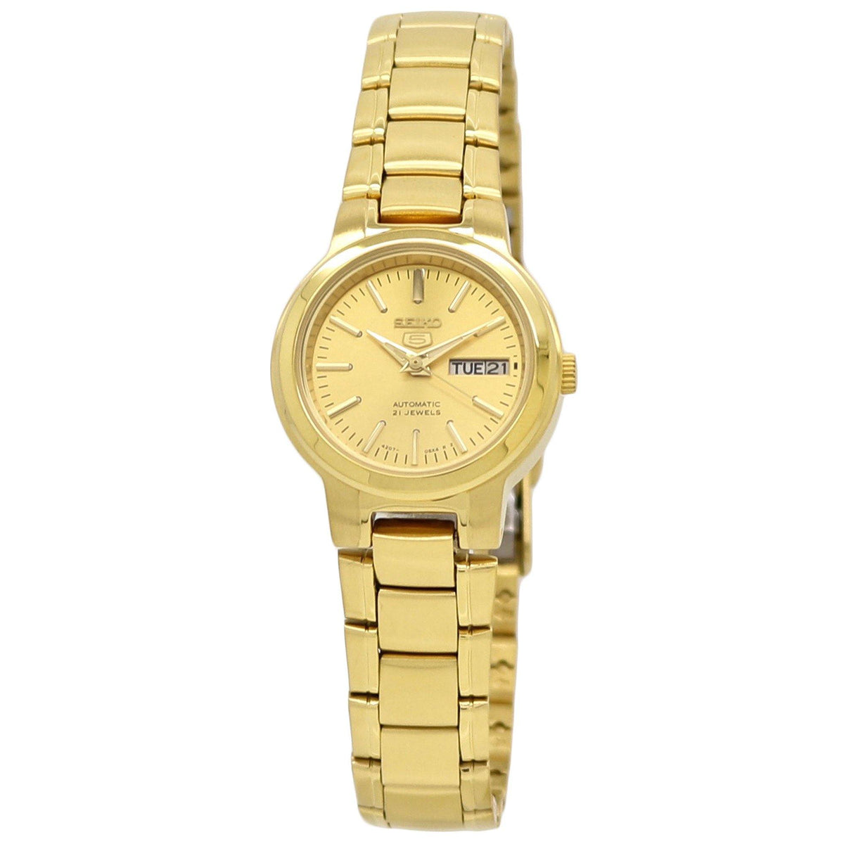 Seiko 5 Automatic 21 Jewels Ladies Gold Dial Watch SYME46 – pass the watch