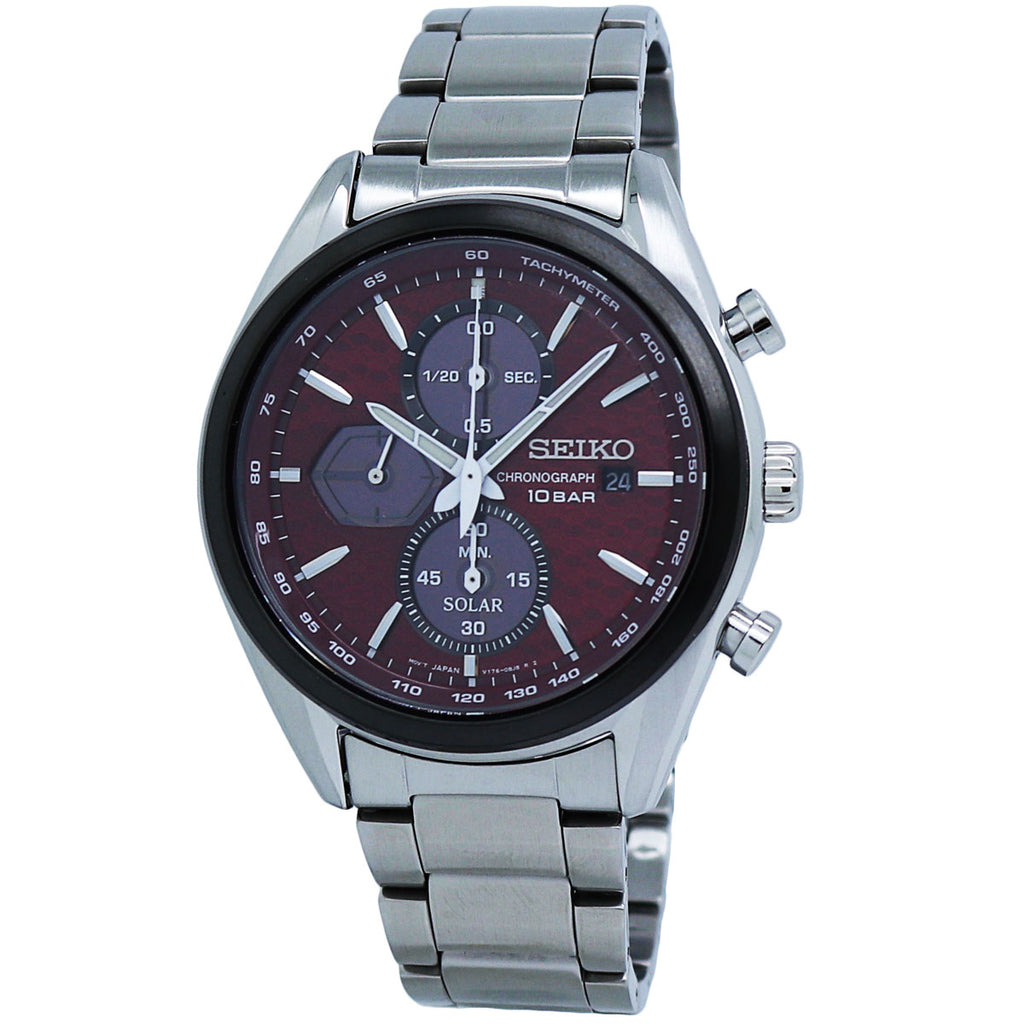 Seiko Chronograph SSC771 Men\'s Watch Steel pass the Dial Red Stainless watch Solar –