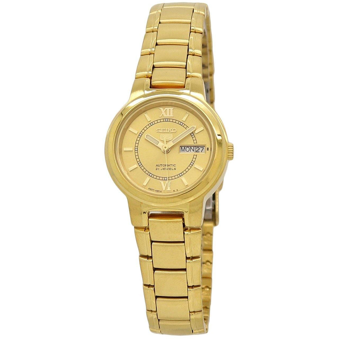SEIKO AUTOMATIC 21JEWELS レディースウォッチ Seiko 5 Automatic 21 Jewels Ladies Gold Dial Watch SYME46
